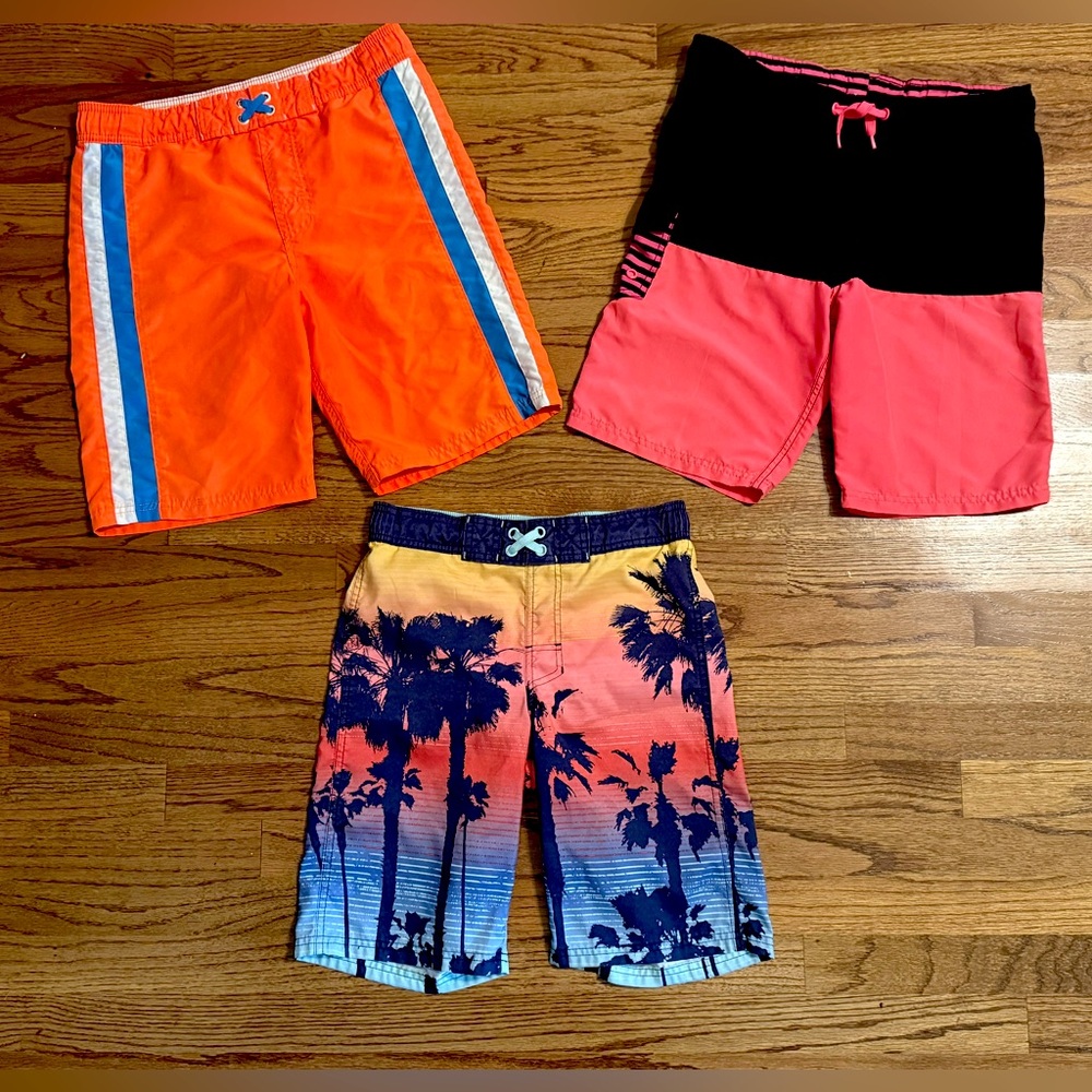Cat & Jack Bundle of 3 Youth Boy’s L 12/14 Swim Trunks Adjustable Stretch Waist